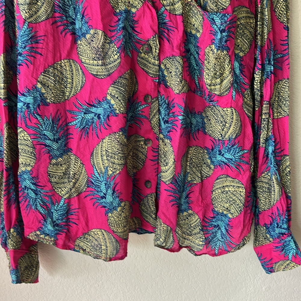 Anthropologie Janine Lecour Pink Pineapple Shirt, Sz XL - Picture 5 of 7